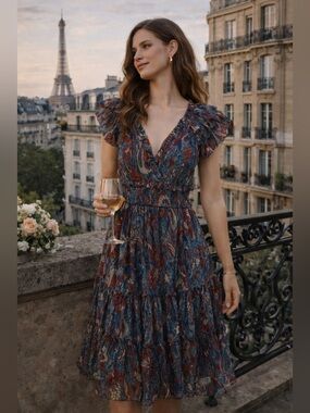 Ulla Johnson Blue Floral Midi Dress Silk Blend XS US 0